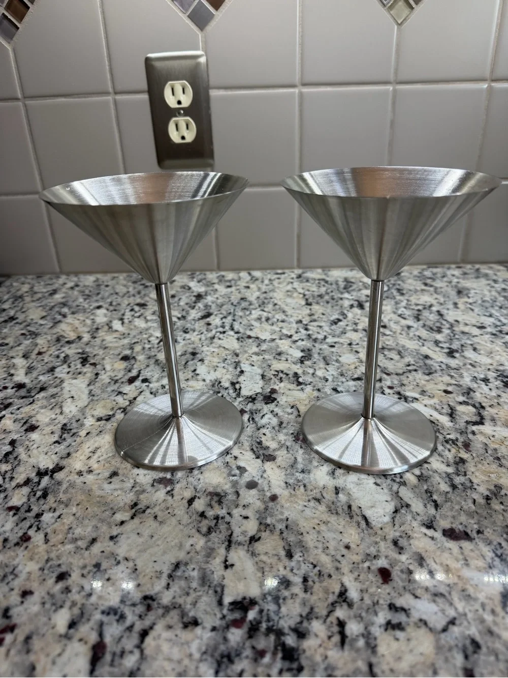 Stainless Steel Cocktail Shaker and Martini Glass Set - Silver